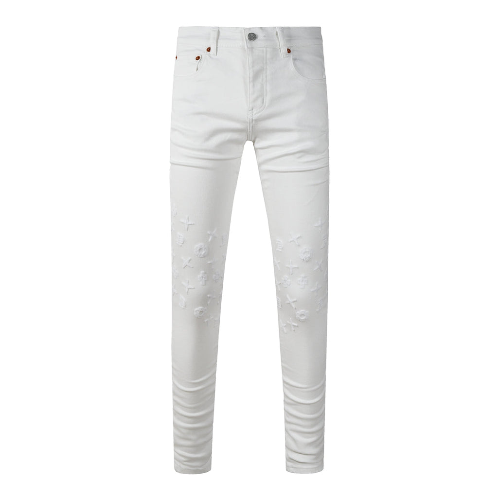 Mens trendy purple jeans, 100% cotton High Street Distressed
