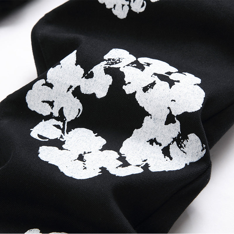 Mens Fashion Jeans White cotton flower 1322#