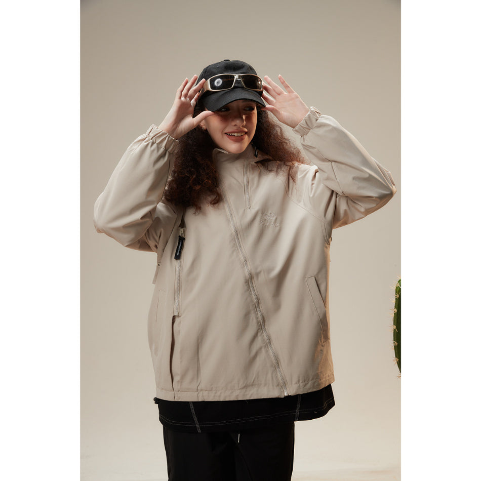 Unisex Jacket Loose Hooded Coat Oblique Zipper Mechanical Style Jacket