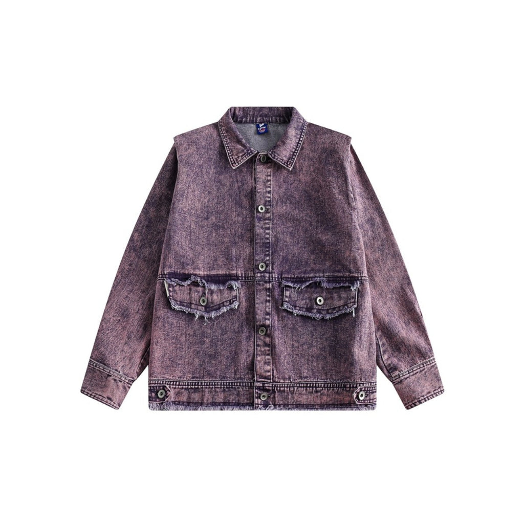 Unisex Jacket Retro Washed Brushed Purple Denim Jacket