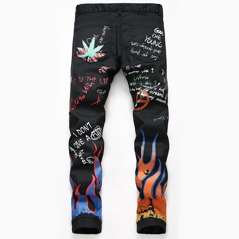 Mens Fashion Jeans Skull Flame 5646#