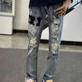 Men Jeans Washed Make Old Ripped Jeans Embroidered Slacks