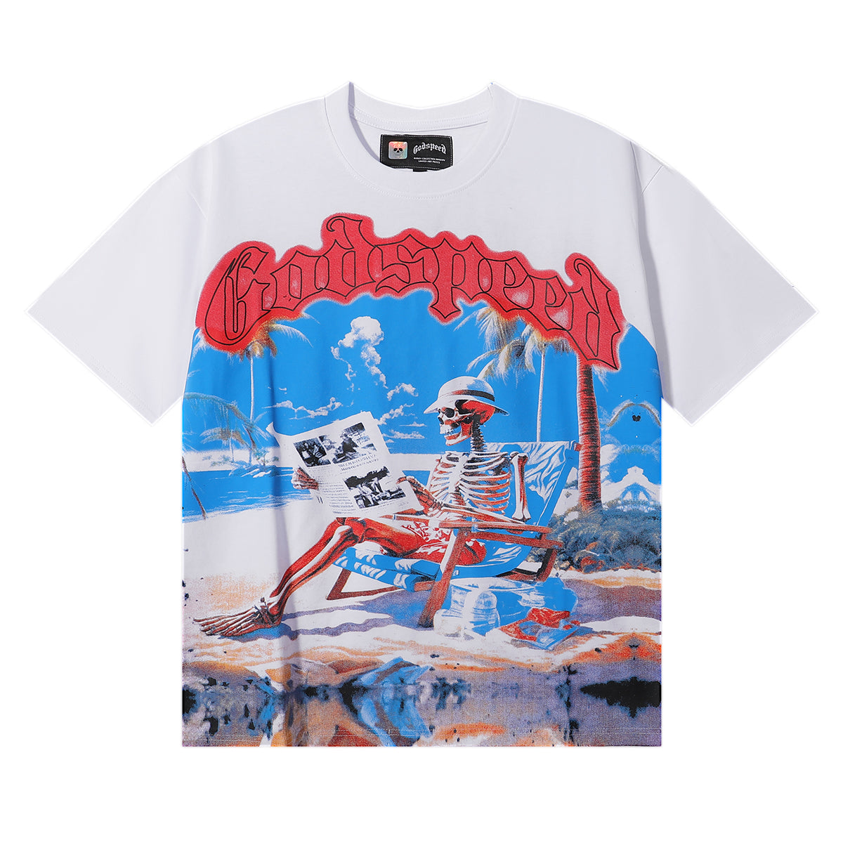Godspeed T Shirts Cozy Beach Skull Double Yarn Cotton Casual Short Sleeves Men and Women