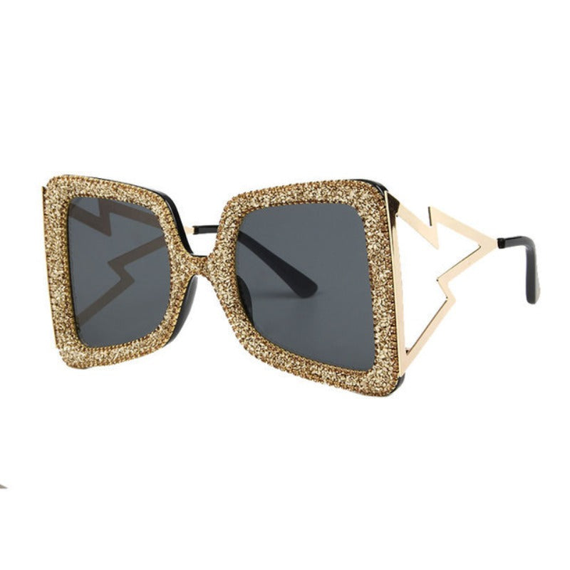 Trendy punk glasses diamond square frame uv protection