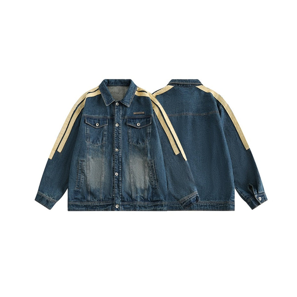Unisex Jacket Retro Washed Denim Jacket Loose Workwear Denim Jacket Denim Coat