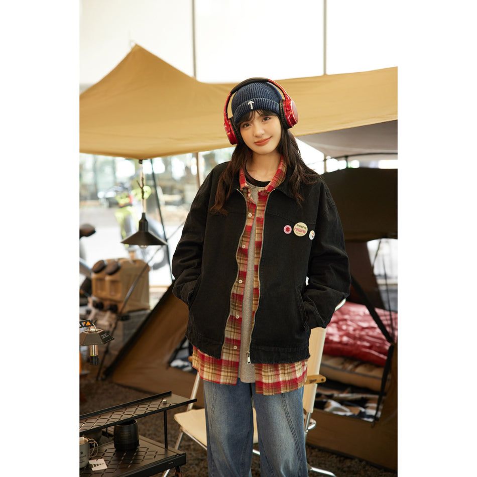 Unisex Jacket Washed Overalls Detroit Jacket Retro Lapels Coat
