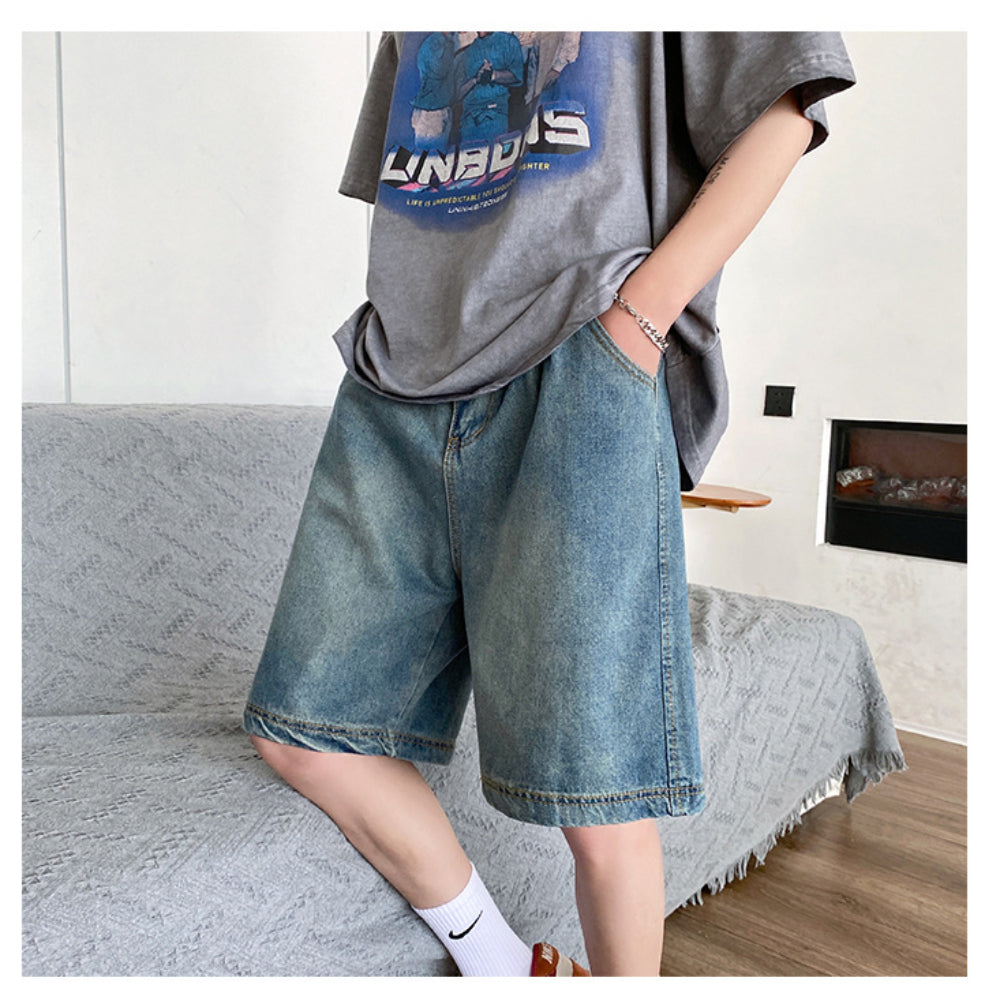 Men Jeans Summer Denim Shorts Loose Straight Casual Shorts