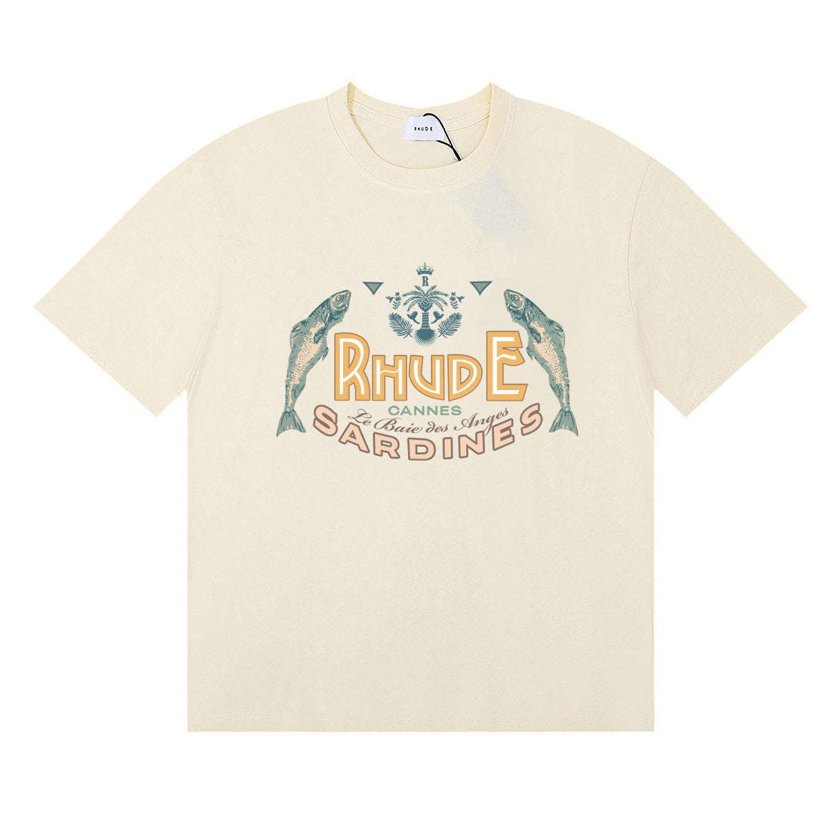 Rhude T Shirts Sardines Badge Printing Cotton Casual Short Sleeve Men and Women