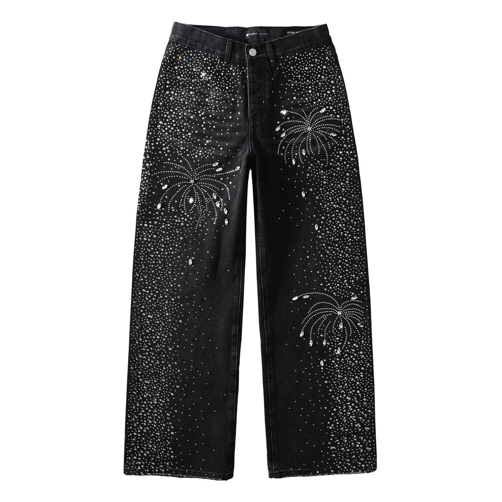 Mens trendy purple jeans, 100% cotton Jeans Rhinestones #9125