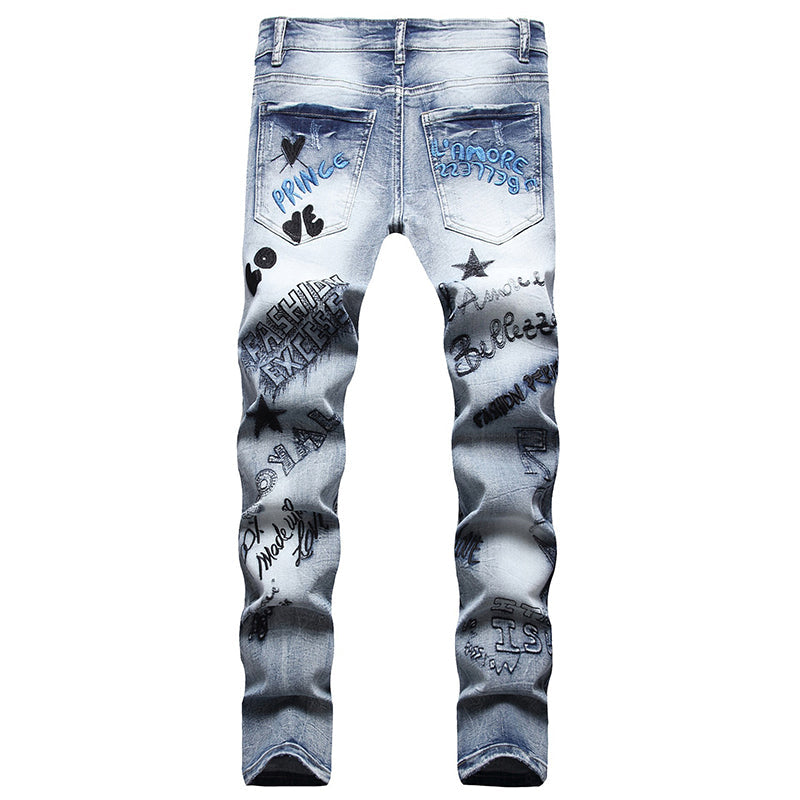 Mens Fashion Jeans Embroidered street graffiti 7118#