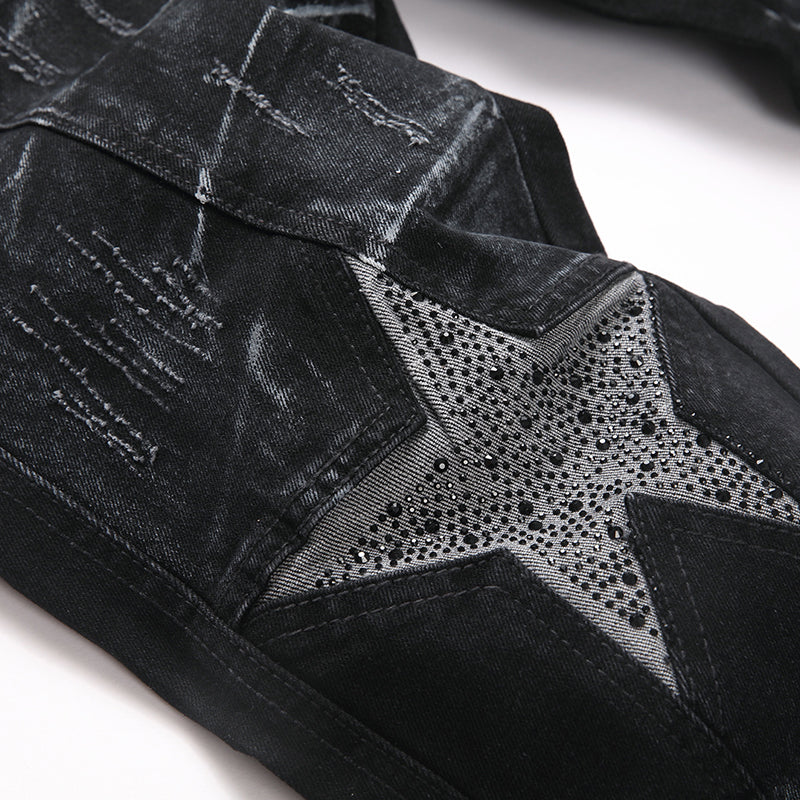 Mens Fashion Jeans Star Rhinestones S3972#