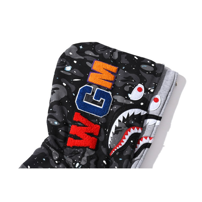 Bathing Ape Hoodie Luminous Starry Sky Two-Hat Cardigan Zipper Velvet Shark
