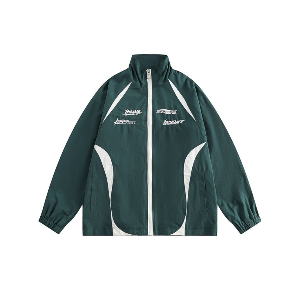 Unisex Jacket Vintage Sports Jacket Men's and Women's Patchwork Stand-up Collar Jacket