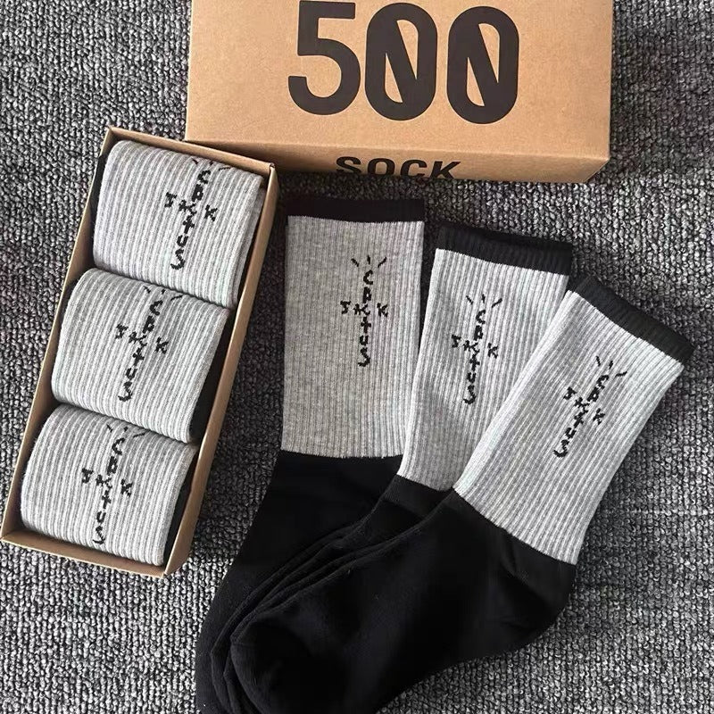 Men's socks - european and american streetwear brand boxed aj athletic socks - m crew socks - graffiti barbed wire trendy socks - travis scott collaboration