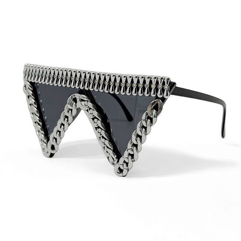Trendy punk glasses metal chain triangle