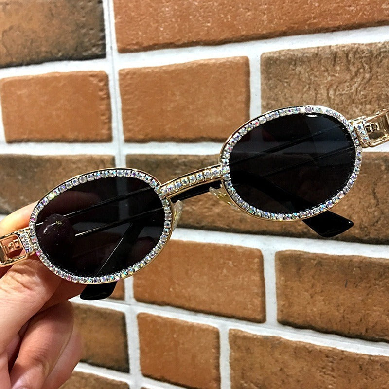 Trendy punk glasses small oval dot diamond sunshade