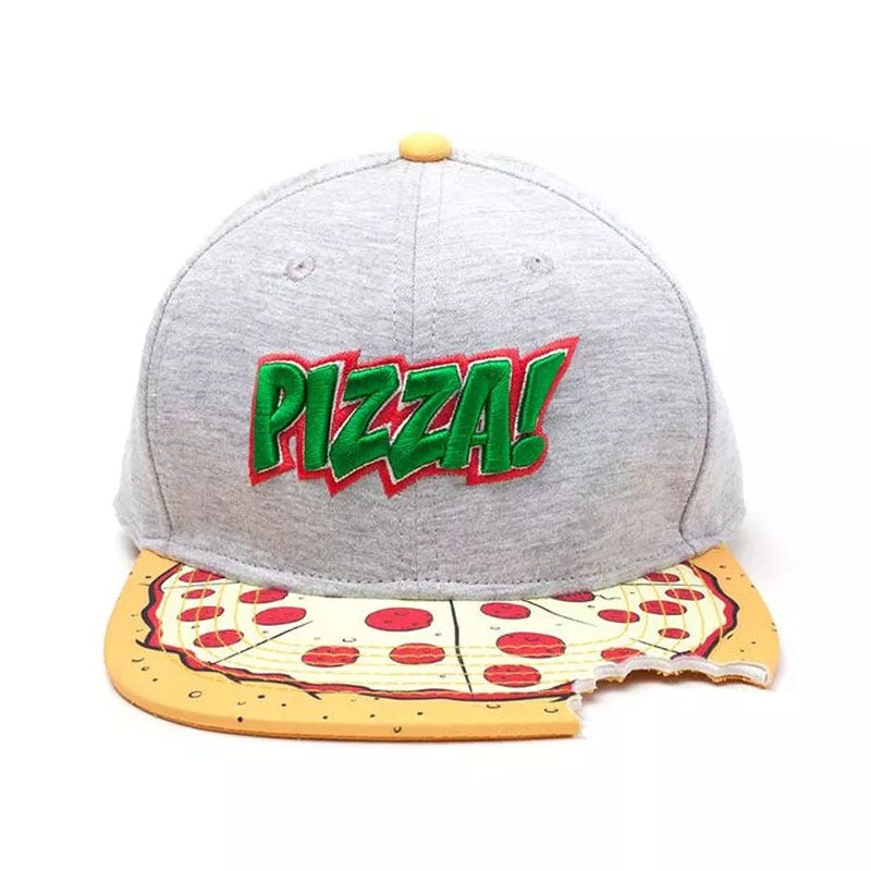 Trendy flat brimmed snapback hats notched gray pizza pizza