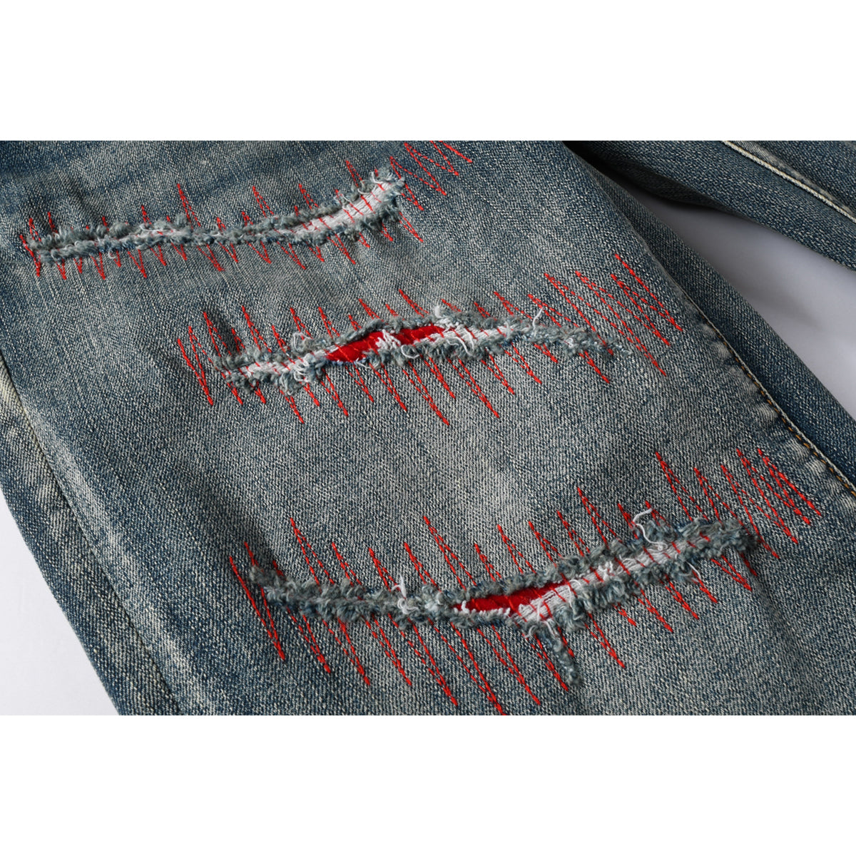 Mens trendy purple jeans, 100% cotton High Street Distressed