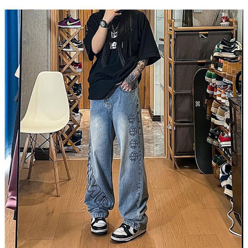 Men Jeans Vintage Brown Jeans Oversize Overalls