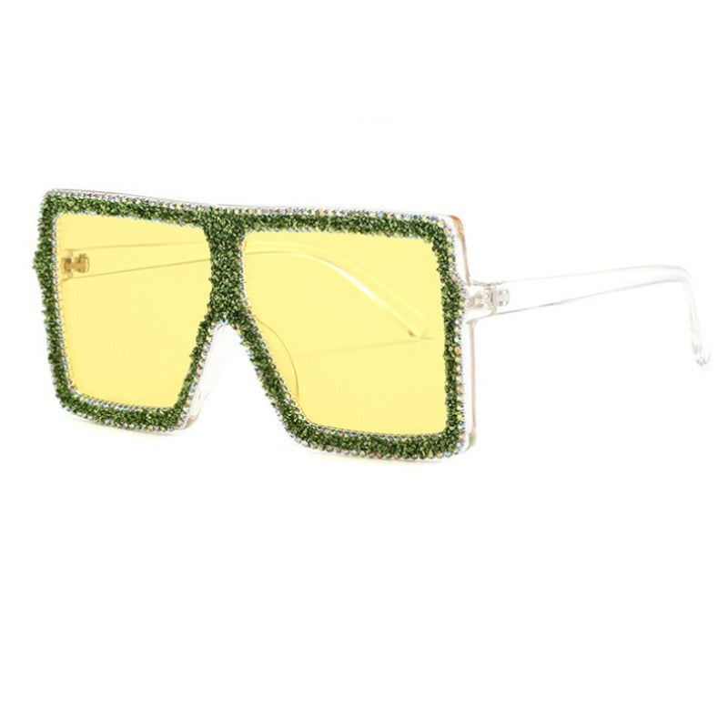 Trendy punk glasses diamond-encrusted large square frame sun protection