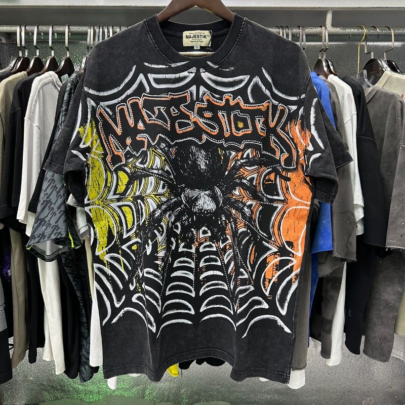 MAJESTIK T Shirts Tarantula Garment Dyed Printing Crop Tee