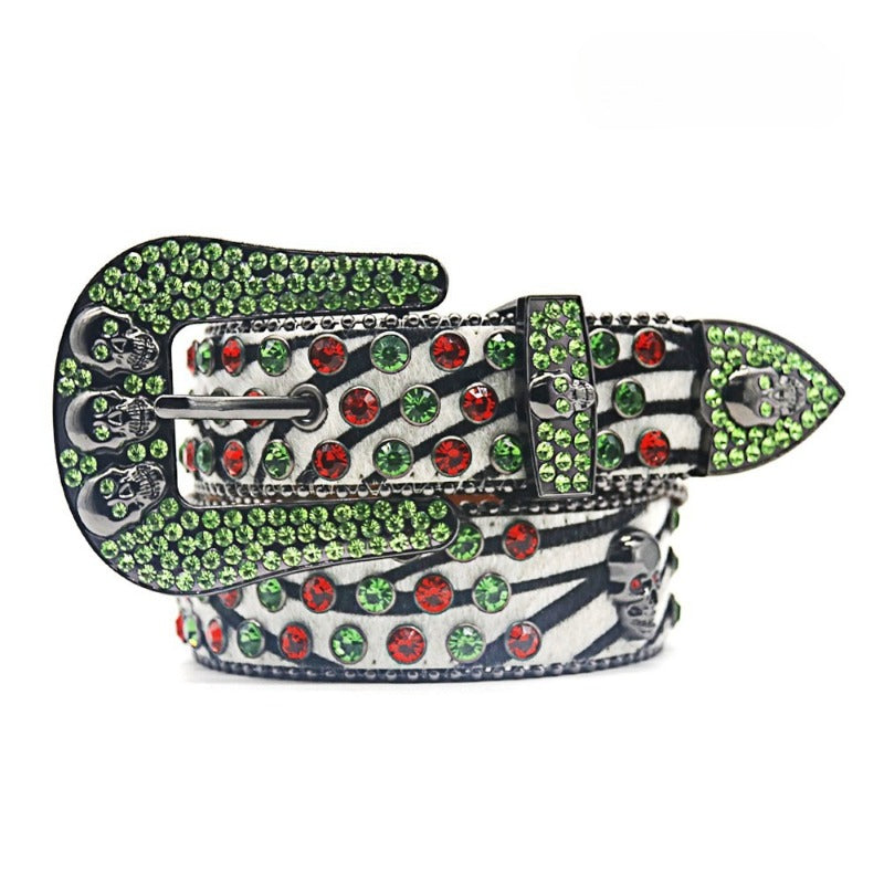 Hip-hop punk rhinestone belt women men skull accessories